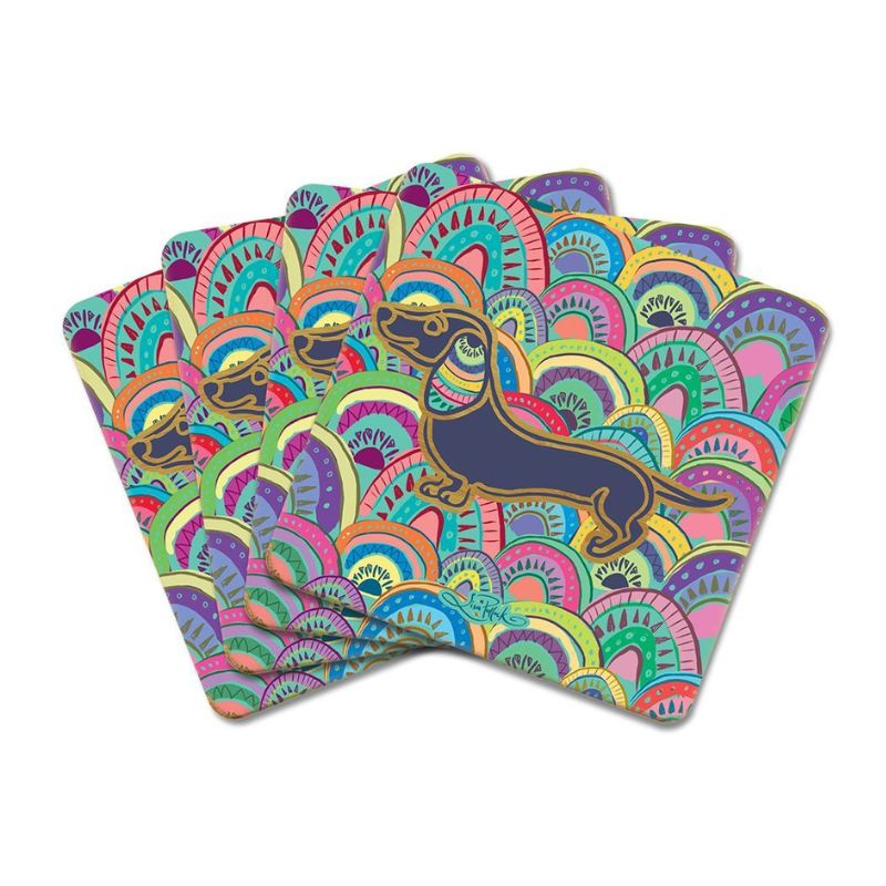 lisa pollock Dachshund rainbow coaster set 4