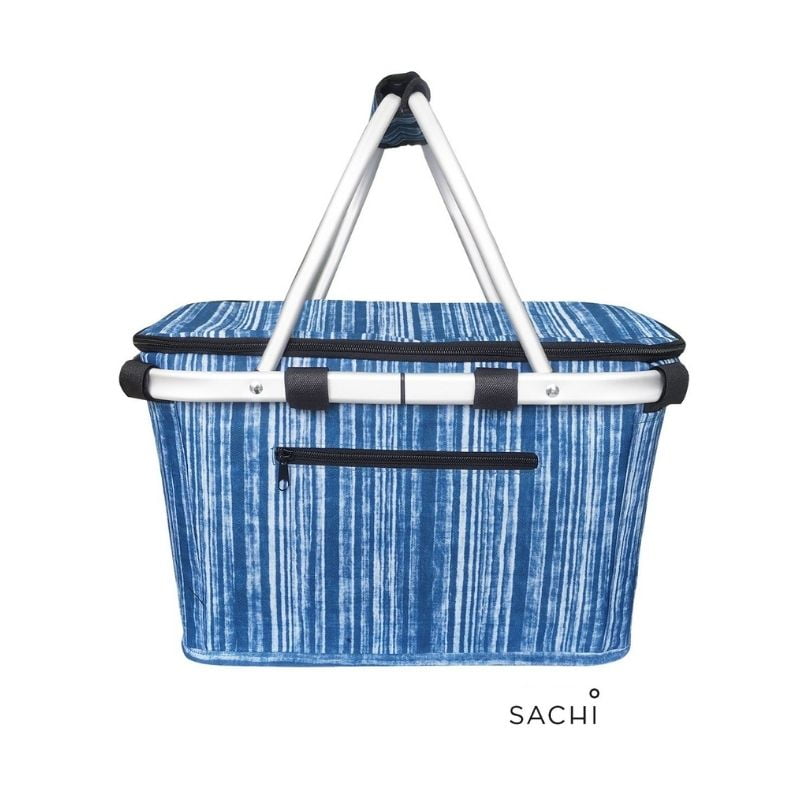 Sachi Insulated Carry Basket with lid Blue stripe 4696bs_a