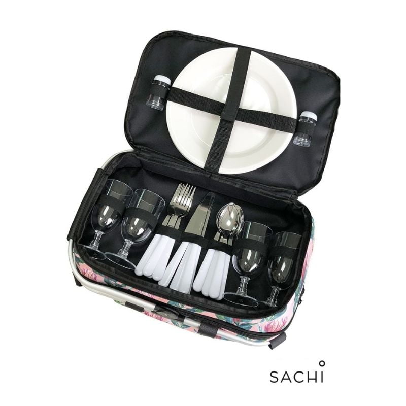 Sachi Insulated Picnic Basket 4 Person Protea inside