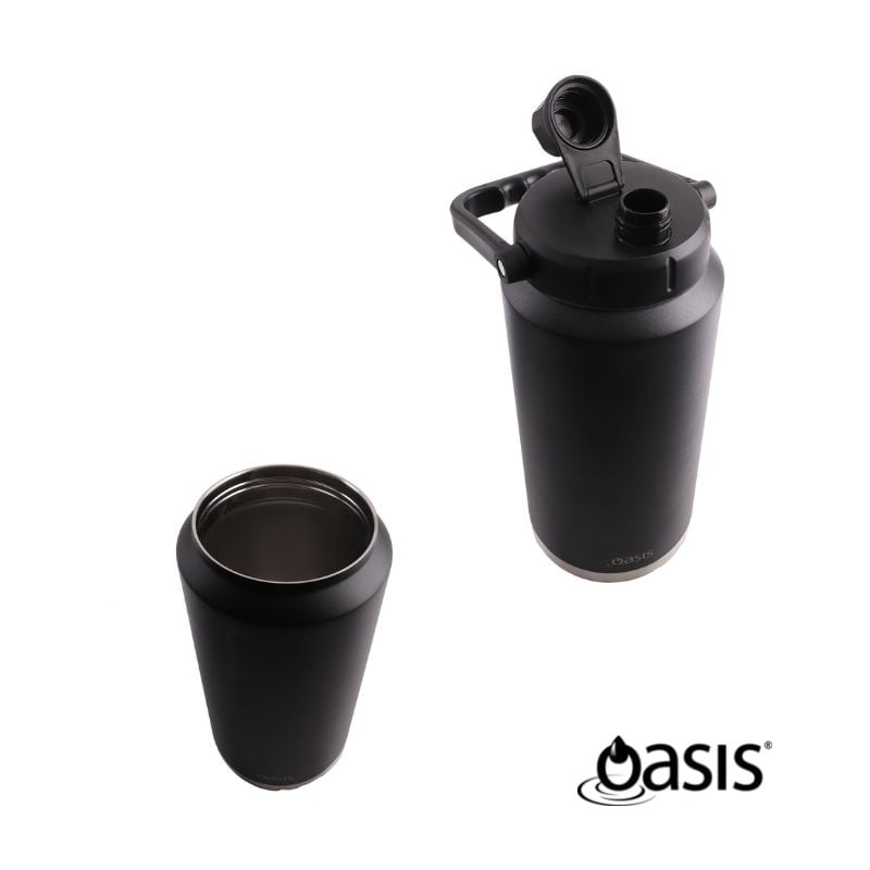 OASIS Stainless Steel Double Wall Insulated Jug with Carry Handle 3.8L Navy Blue images inside