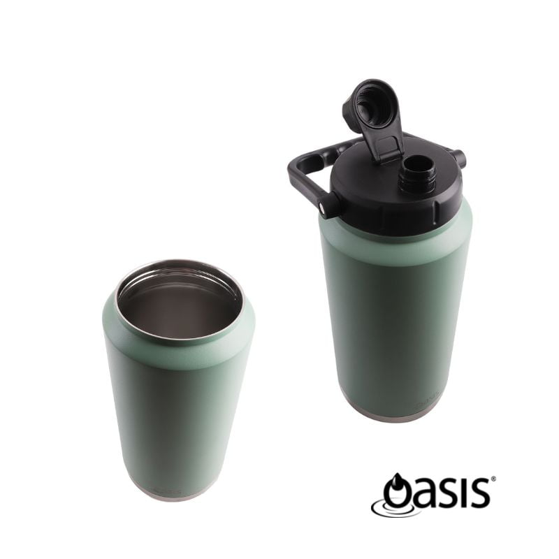 OASIS Stainless Steel Double Wall Insulated Jug with Carry Handle 3.8L sage green inside images