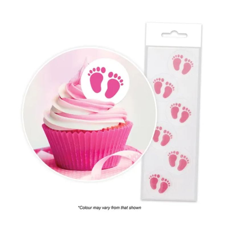 edible wafer cupcake toppers pink feet baby