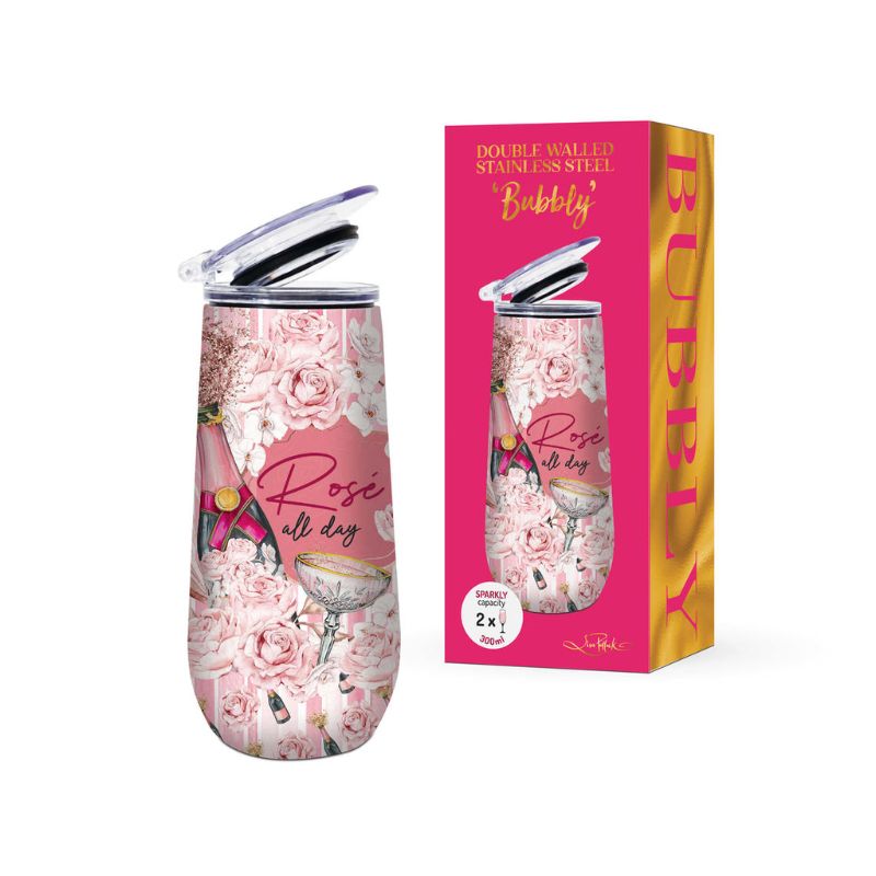 Bubbly Bevvy Champagne Flute Tumbler 300ml rose all day