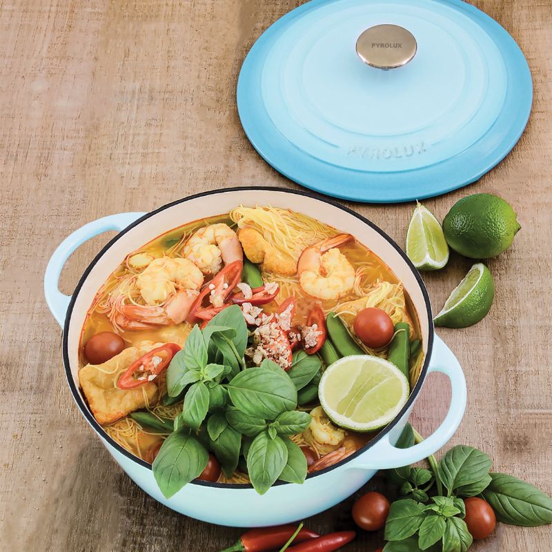 pyrolux pyrochef cast iron casserole duck blue lifestyle image