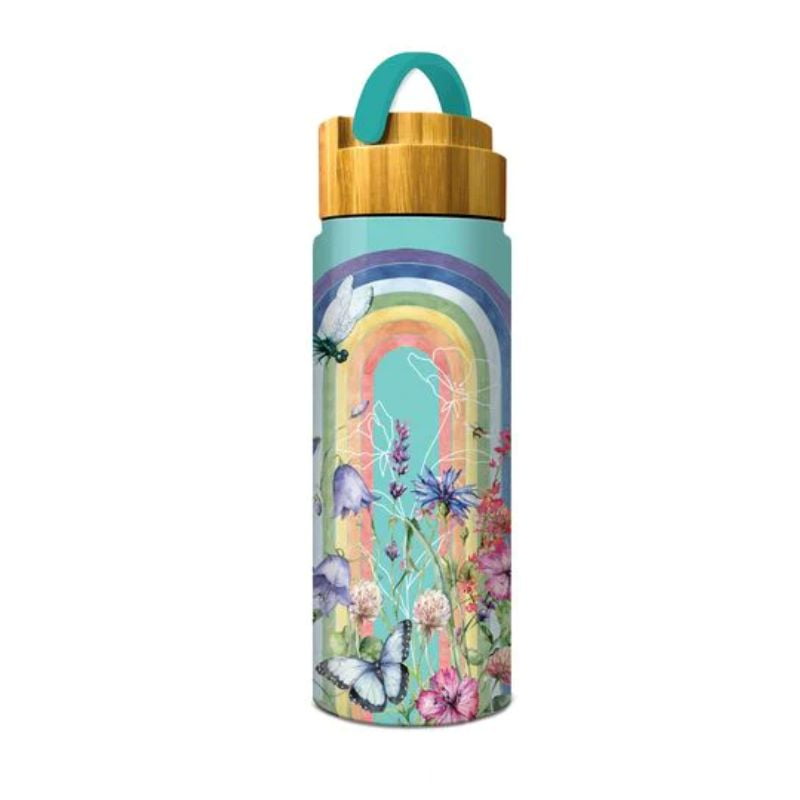 lisa pollock water bottle rainbow wildflowers