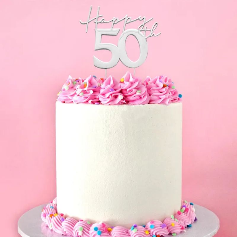 cake craft topper happy 50th silver