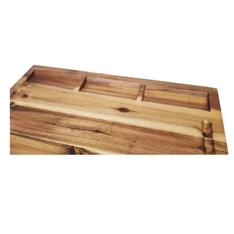 woodpecker rectangle timber chopping board with build in bowls