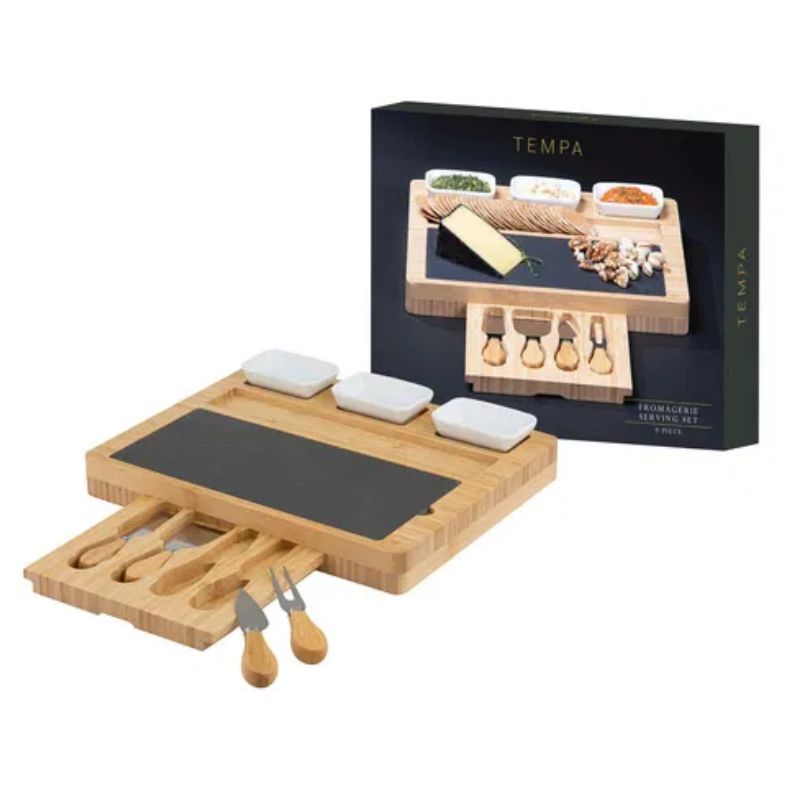 tempa fromagerie cheese board serving set with slate packaging