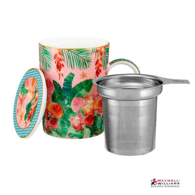 maxwell williams teas and cs tropicana lidded mug with infuser pink HV0546