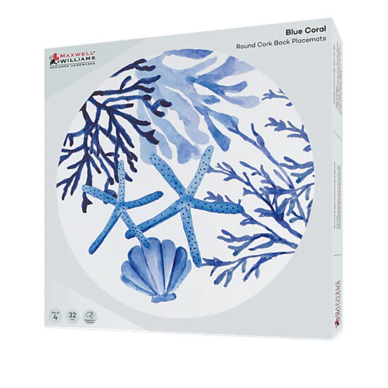 blue coral round placemat packaging
