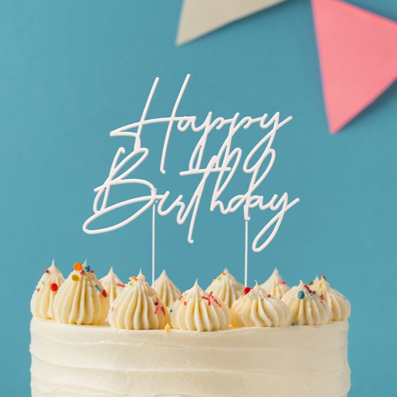cake topper metal happy birthday white