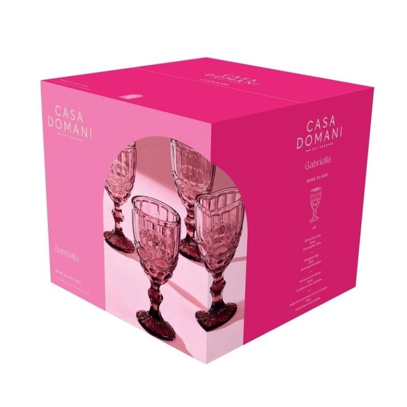 casa domani pink gabriella wine glassware set 4 boxing