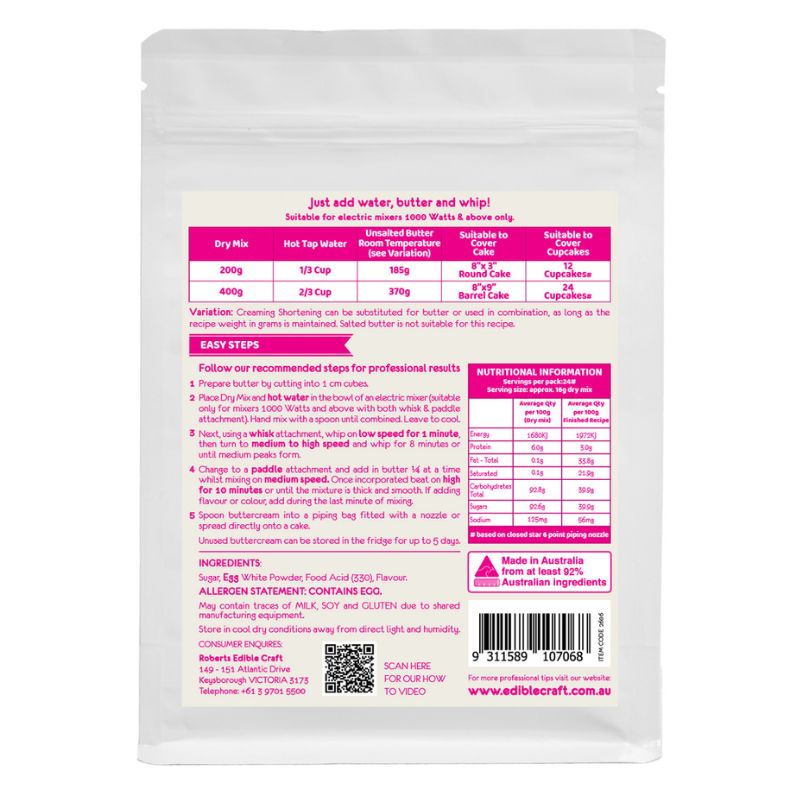 roberts silky icing buttercream info
