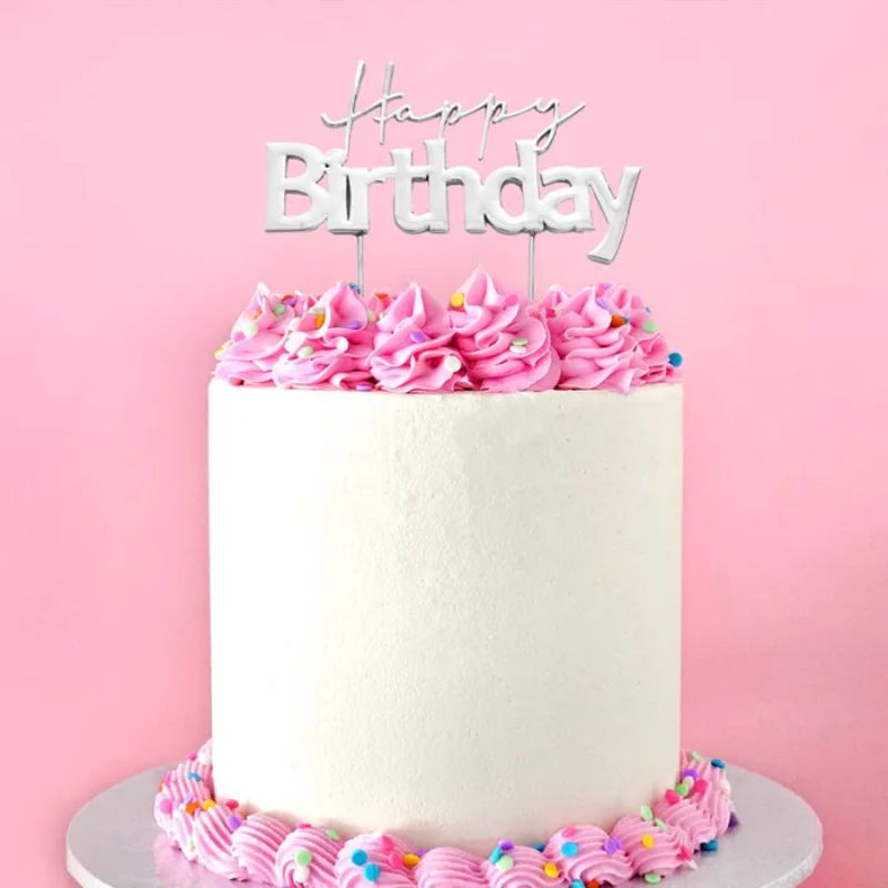 cake craft topper silver happy birthday metal