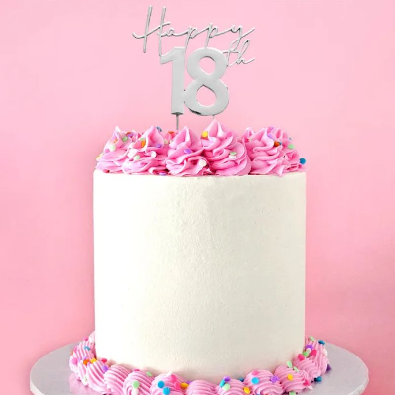 cake craft topper happy 18th silver