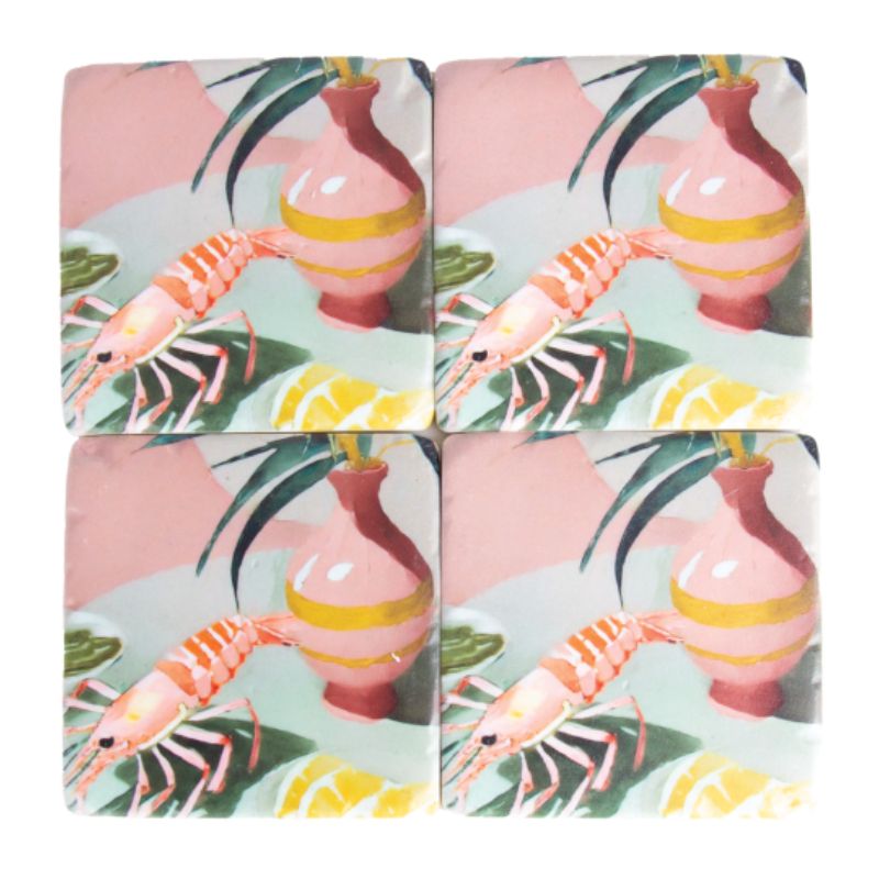 coaster set 4 prawn resin