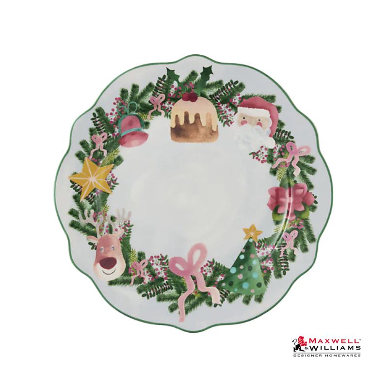 maxwell williams tis the season scallop rim plate light blue