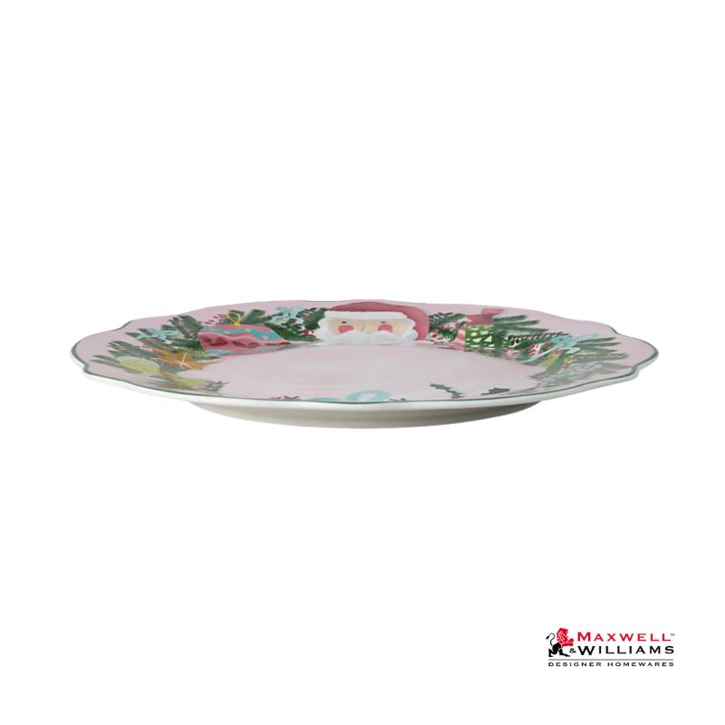 maxwell williams tis the season scallop rim plate pink side view