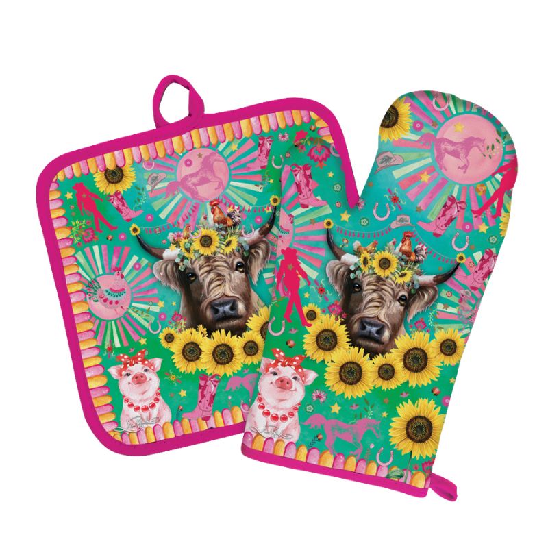 lisa pollock oven mitt carnival cow