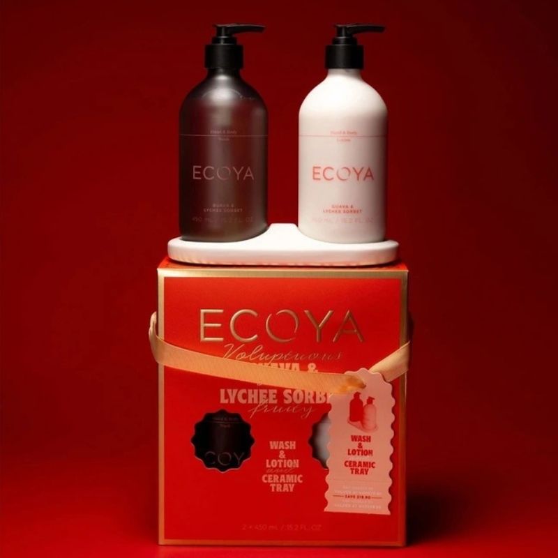 ecoya guava lychee sorbet bathroom gift set lifestyle image