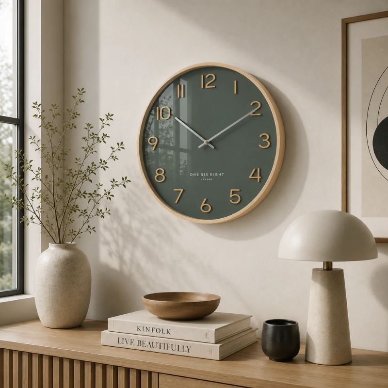 wall clock wallace olive green lifestyle image