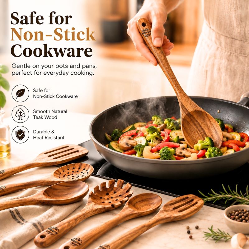 woodecor teak wooden utensil set info